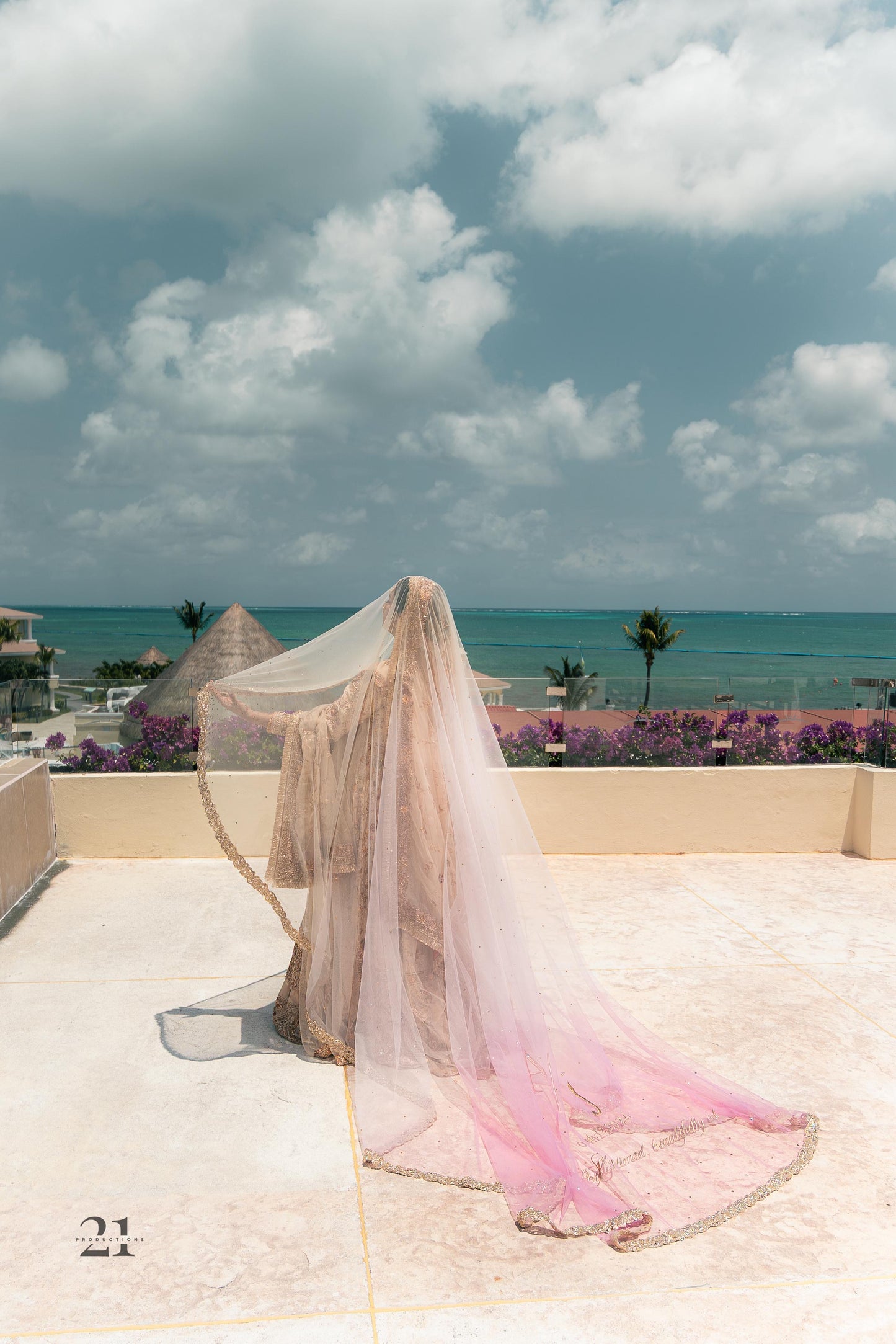Rosette : An Ombre Blush pink length Veil with Initials & Quote