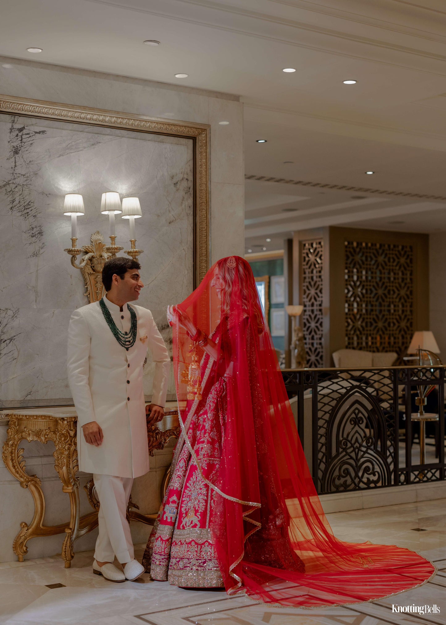 Elara : Minimal border red veil with names of bride and groom personalised