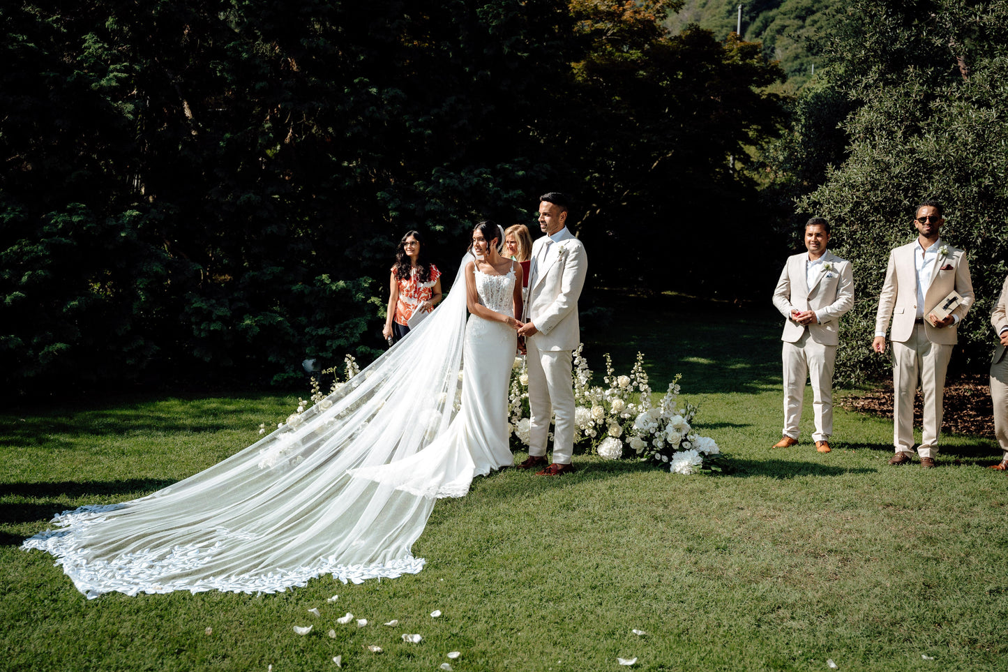 A Leafy Affair : Hand-Embroidered Ivory White Cathedral Veil with Signature Name Detail