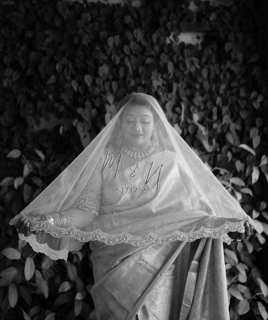 Bridal veils India, Indian wedding veil, Long cathedral veil India, Bridal veil online India, Customized bridal veil, Traditional wedding veil India, Veil for Bengali bride, Luxury bridal veils India, Embroidered wedding veil, Personalized bridal dupatta, Handcrafted wedding veil, Designer bridal veil India, Tulle bridal veil India, Lace wedding veil India, Wedding veil shop India, Bridal veil with embroidery, Custom wedding dupatta, Lightweight bridal veil, Veil for Hindu wedding, blusher, ombre
