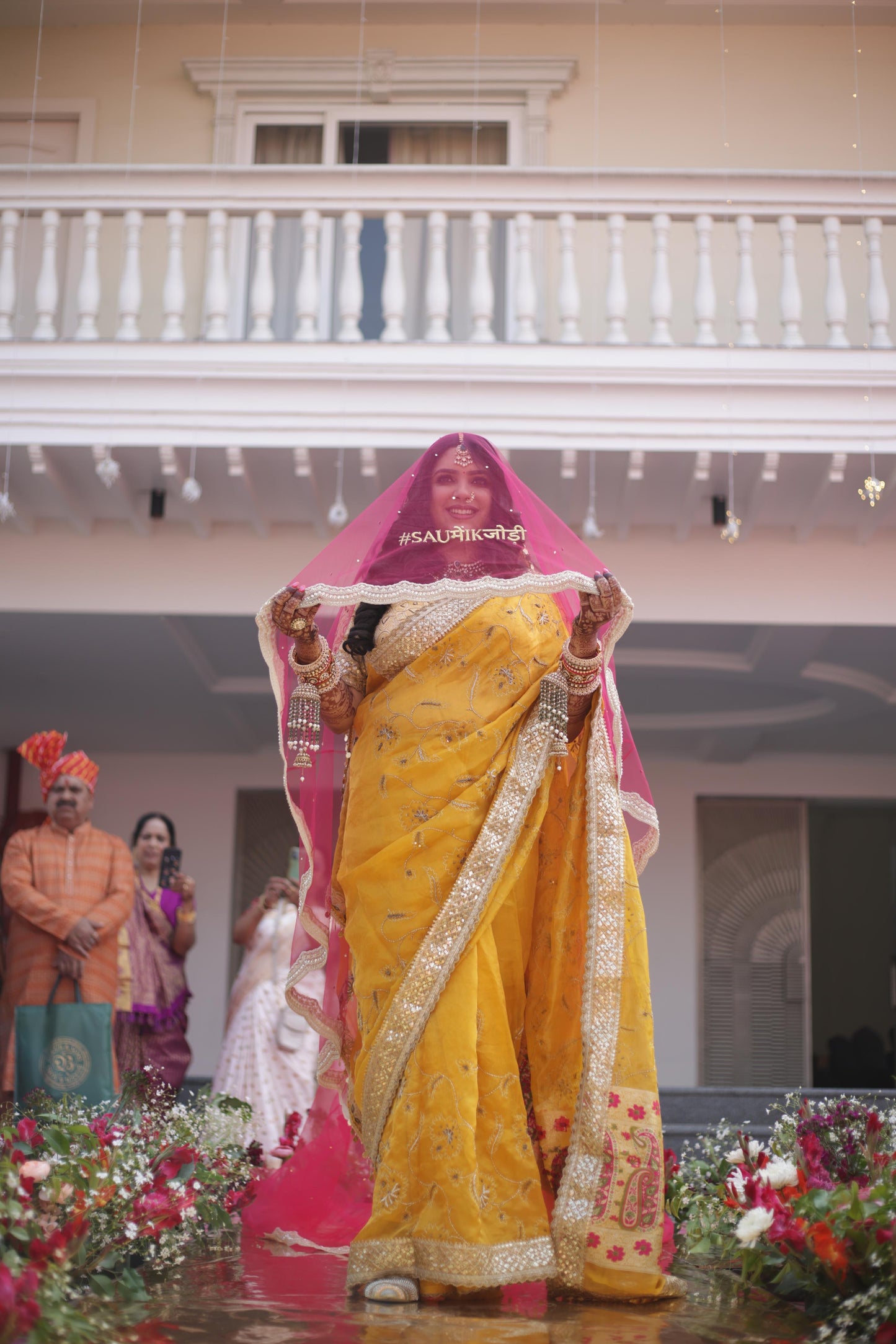Raani : A Rani pink veil with personalisation on front and trail