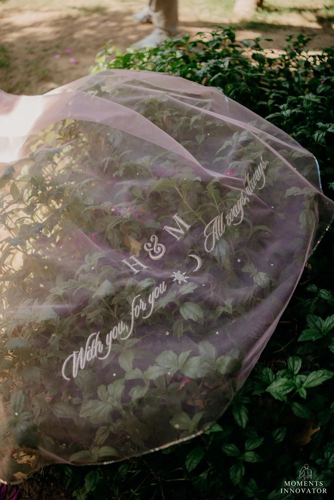 Stardust – A Dusky Pink Hand-Studded Mirrored Bridal Veil with Ombre Embellishments