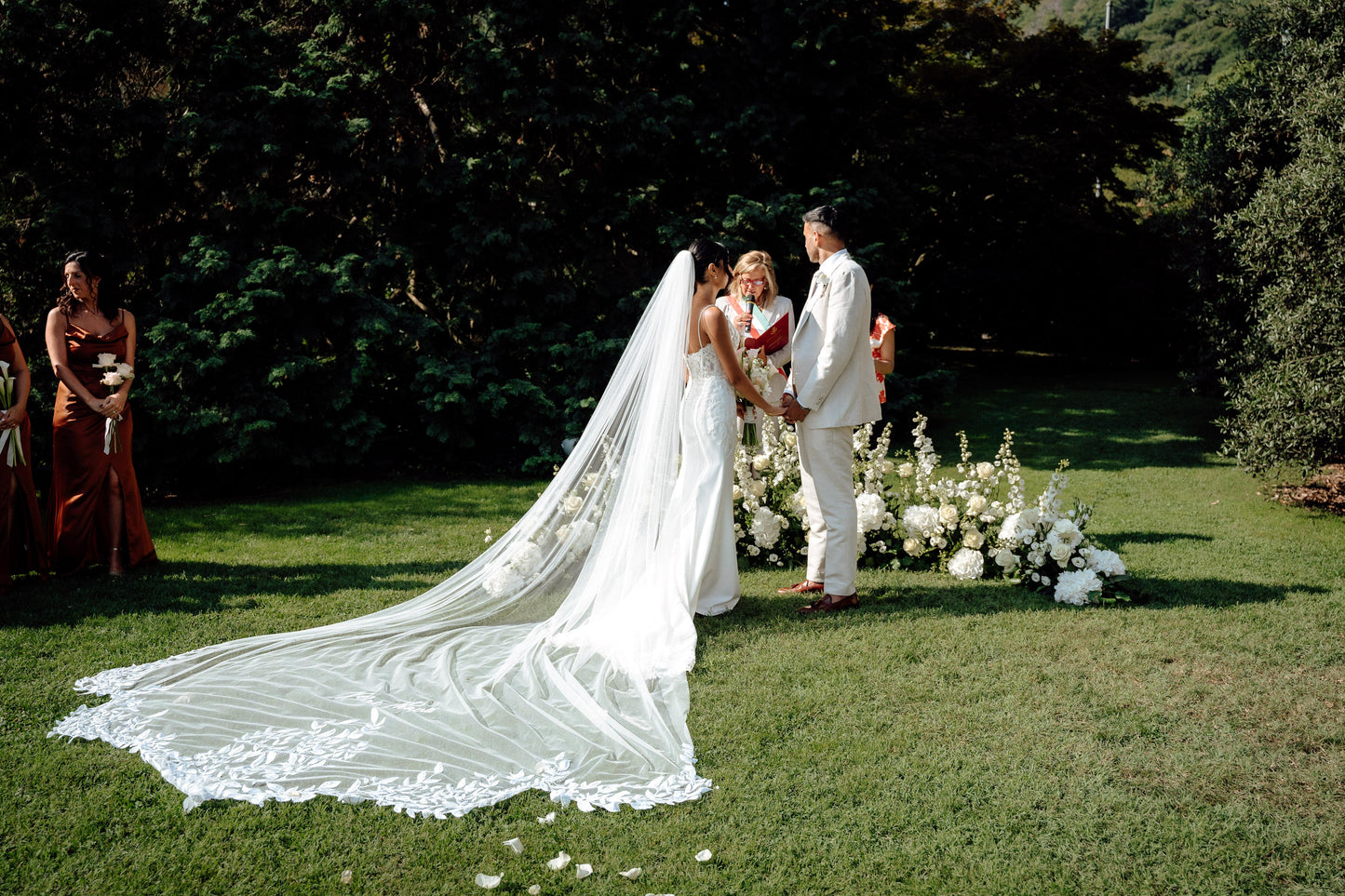 A Leafy Affair : Hand-Embroidered Ivory White Cathedral Veil with Signature Name Detail