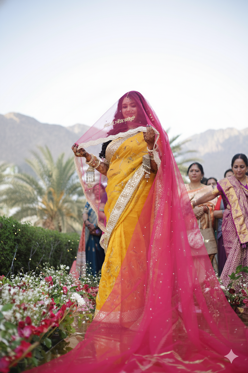 Raani : A Rani pink veil with personalisation on front and trail
