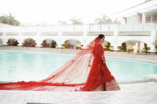 Royal Affair : Monochrome red Veil with personalised names