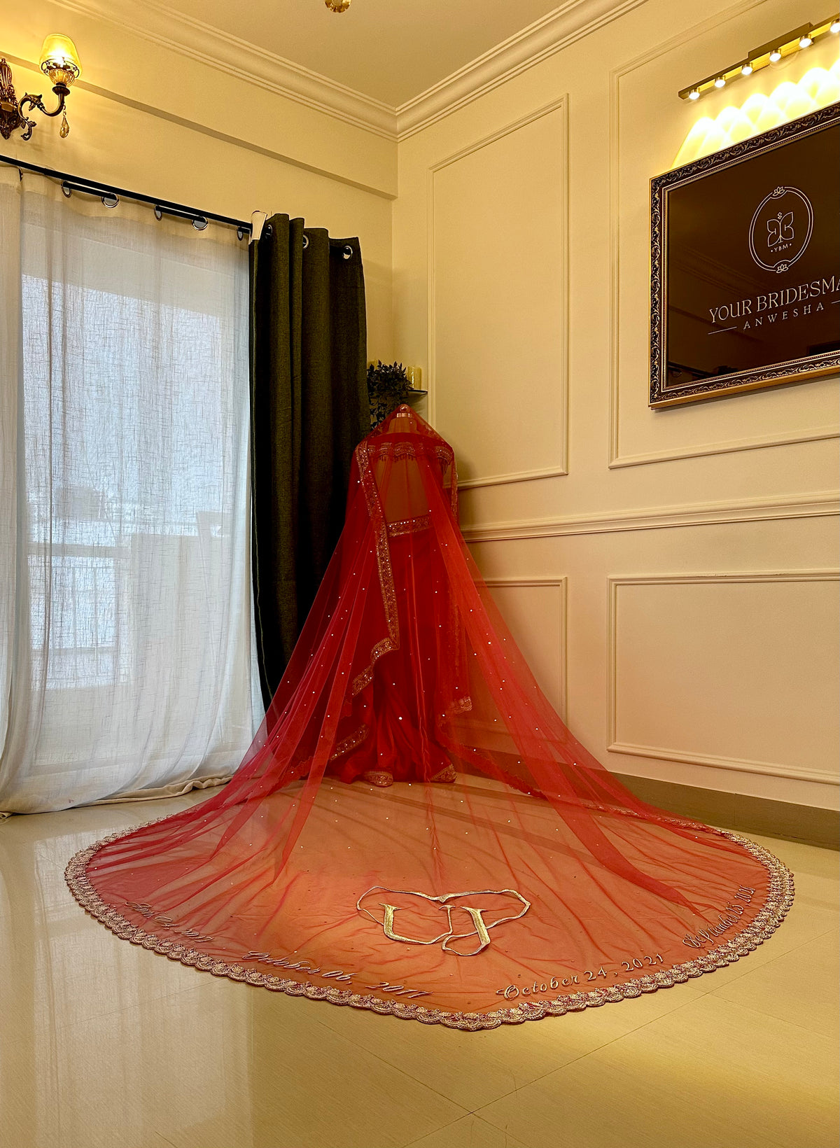 Dil : Red Personalized Bridal Wedding Veil