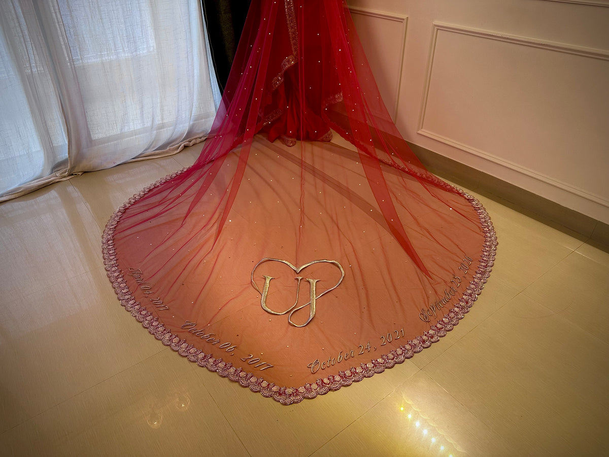 Dil : Red Personalized Bridal Wedding Veil