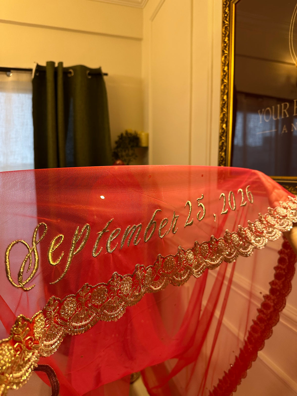 Dil : Red Personalized Bridal Wedding Veil