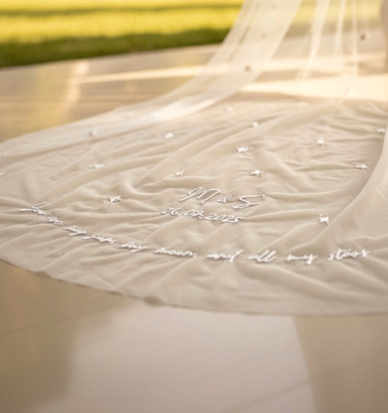 Celestia — The Embroidered Zodiac Veil in White