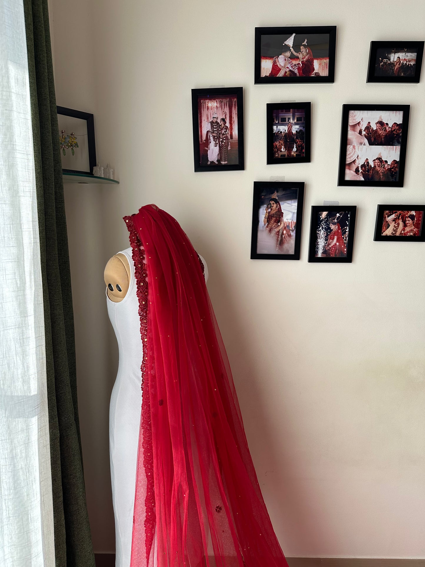 Maroon Majesty : The Five-Petal Cut Veil with Personalised Initials