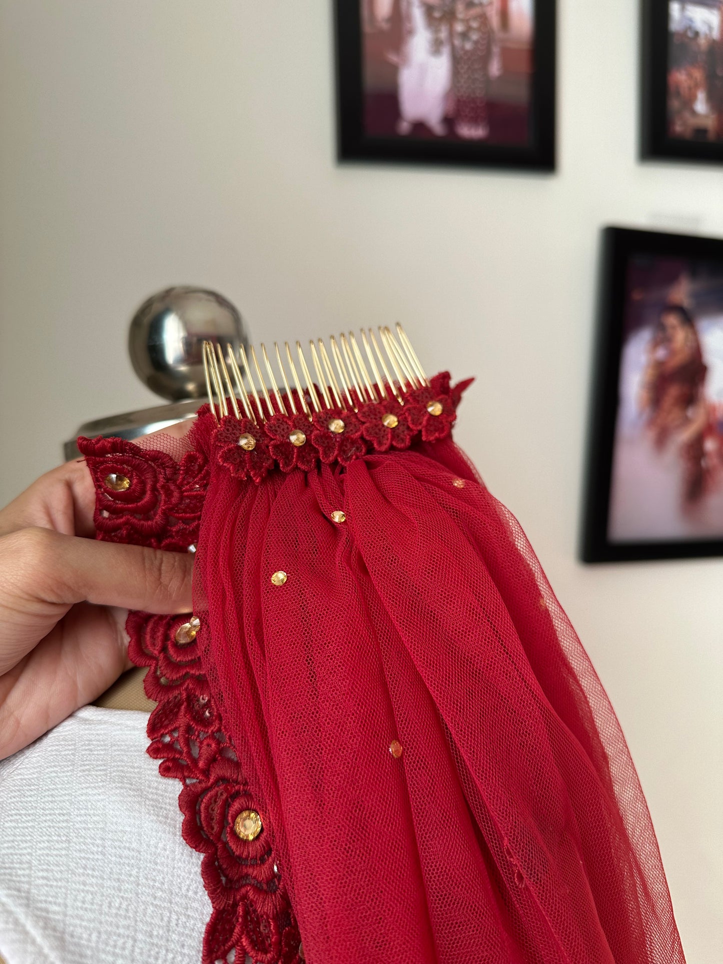 Maroon Majesty : The Five-Petal Cut Veil with Personalised Initials