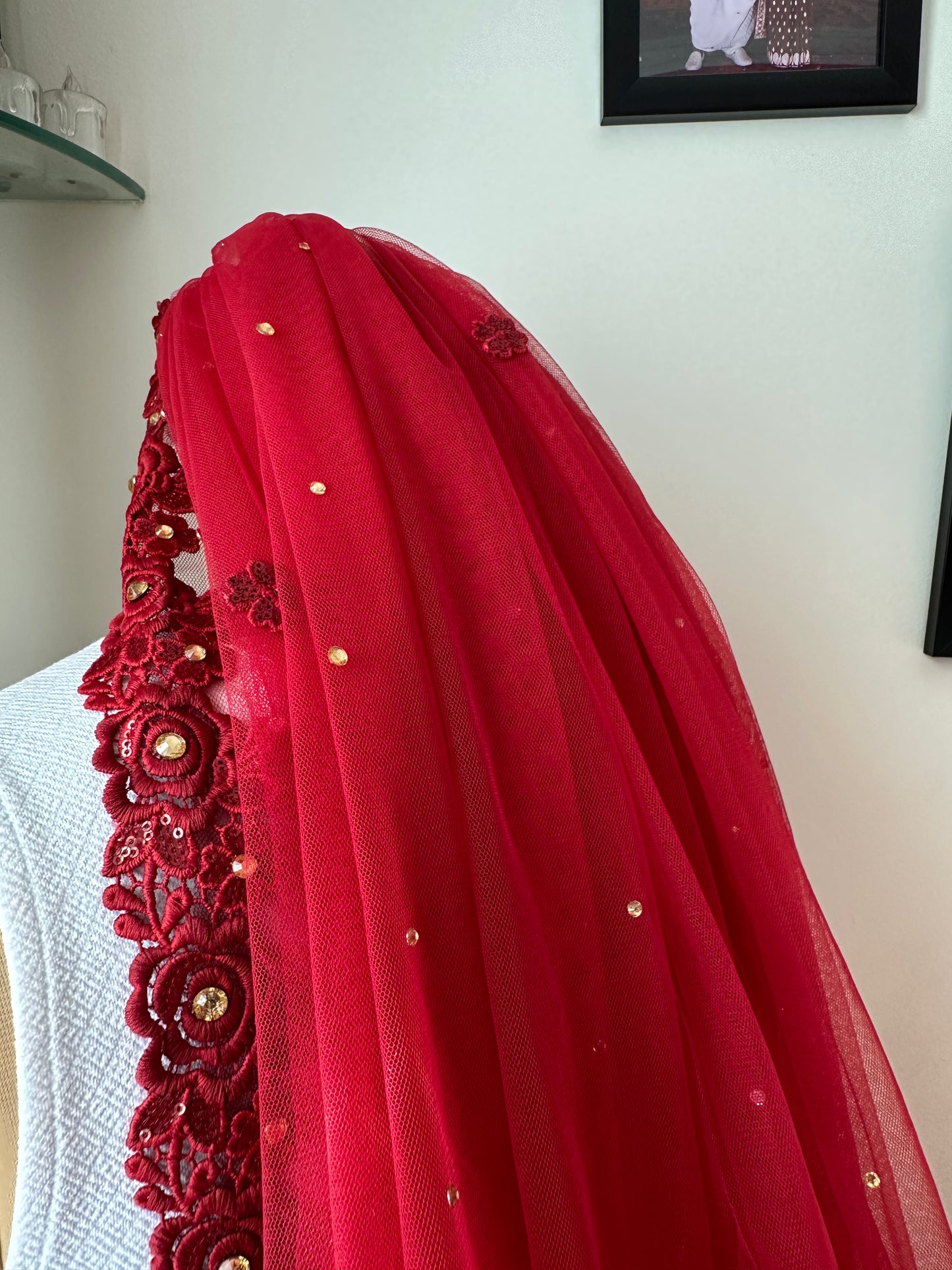 Maroon Majesty : The Five-Petal Cut Veil with Personalised Initials