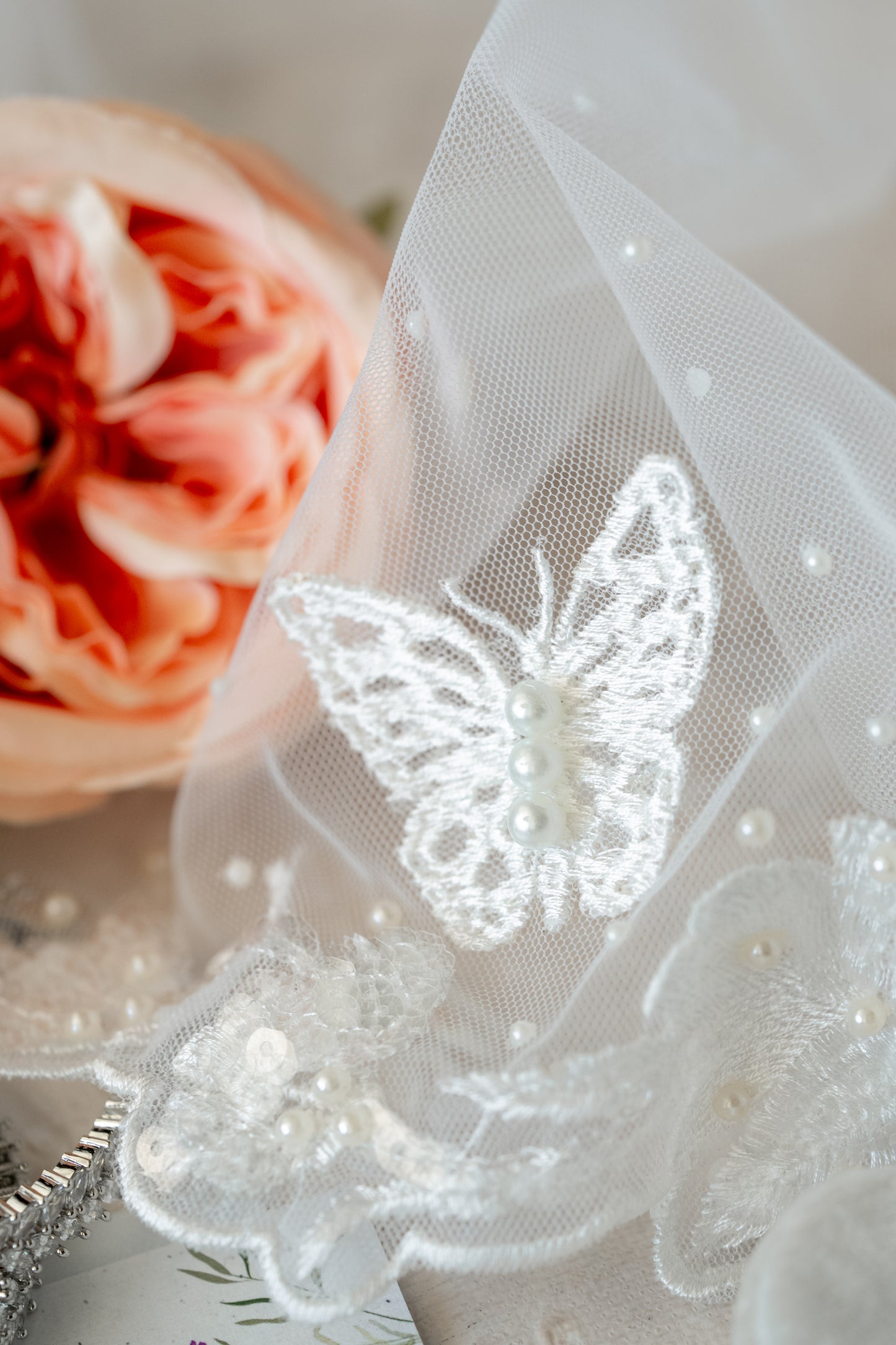 Love Story Veil : Ivory White Cathedral Petal Cut custom hand embroidered floral veil with love story personalisation