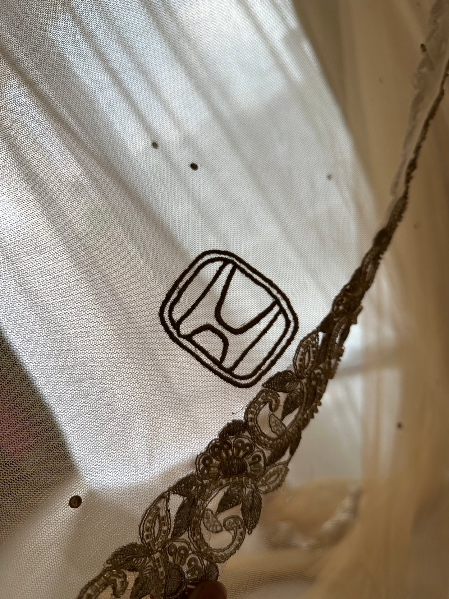 Golden Hour : A Love story veil in Golden with 10 Storytelling Motifs and Cut-work Floral Border