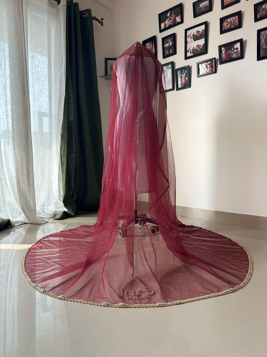 Elara : Minimal border chapel length veil with names of bride and groom personalised