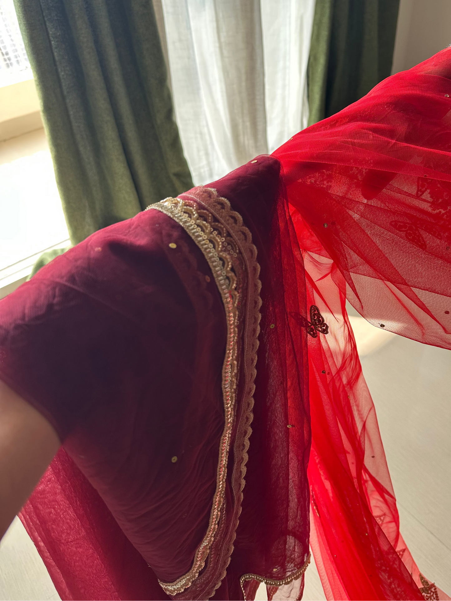 Elara : Minimal border chapel length veil with names of bride and groom personalised