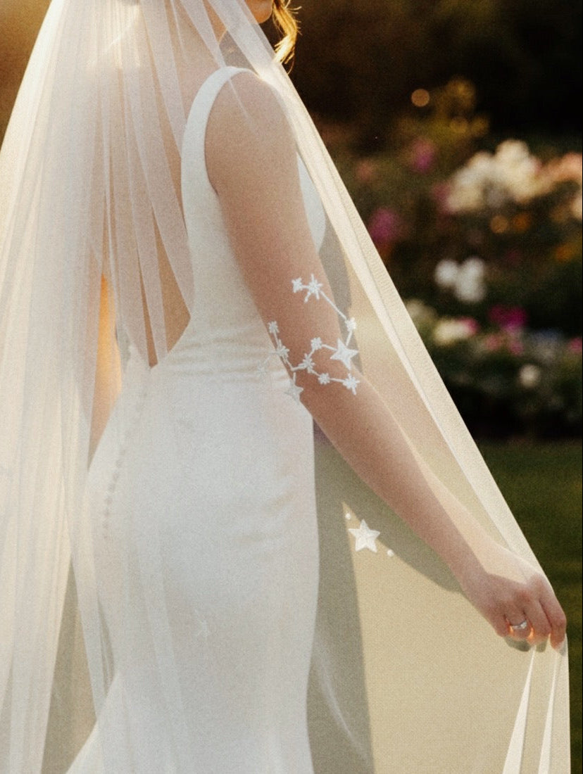 Celestia — The Embroidered Zodiac Veil in Ivory White
