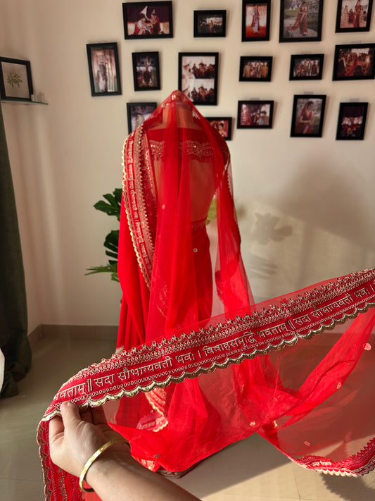Patralekha : A Sabyasachi inspired Veil with personalised embroidered Quote