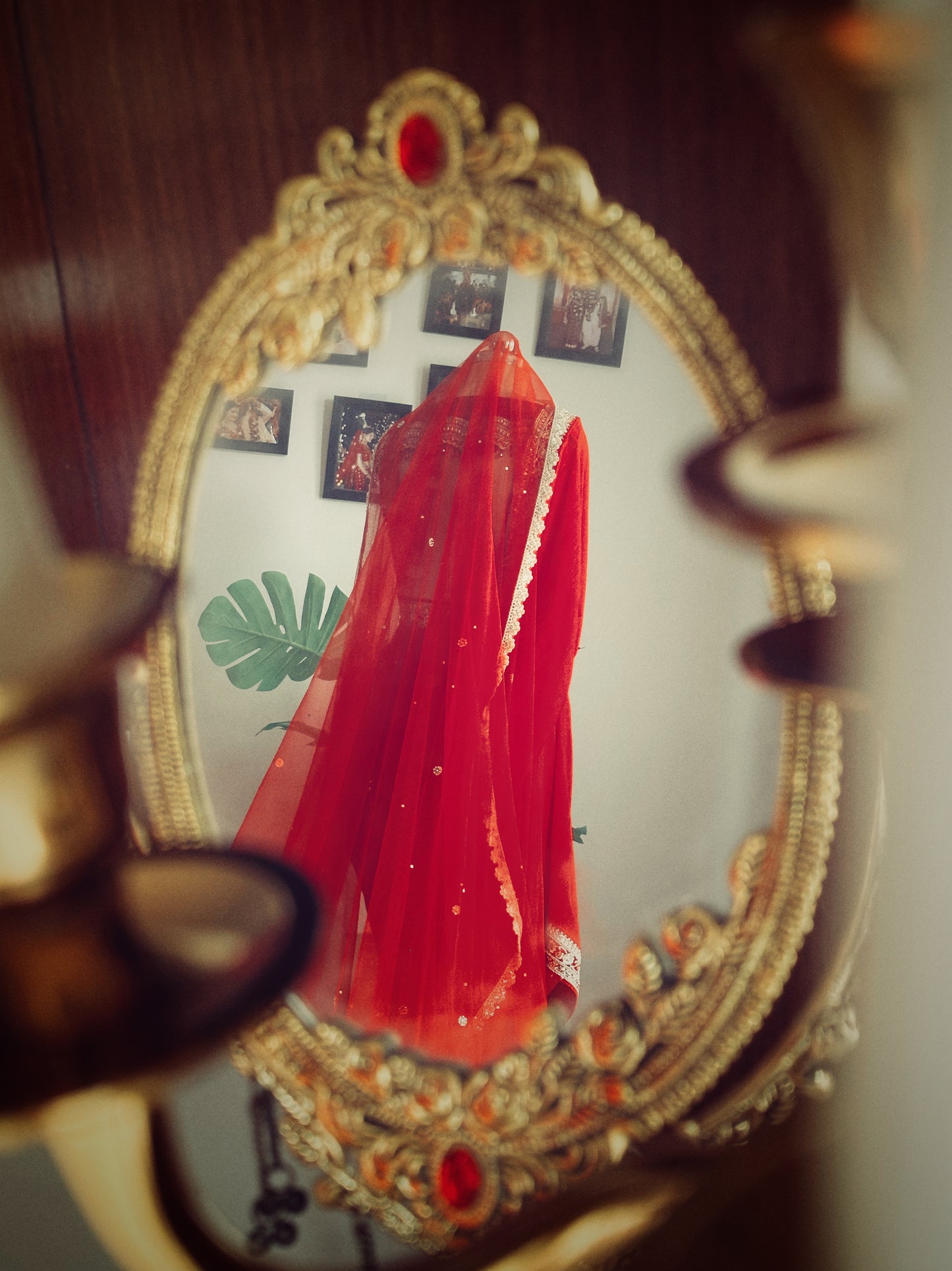 Anusreeta : Red Cathedral length Veil with Couple's name with infinity symbol ; wedding date & a quote