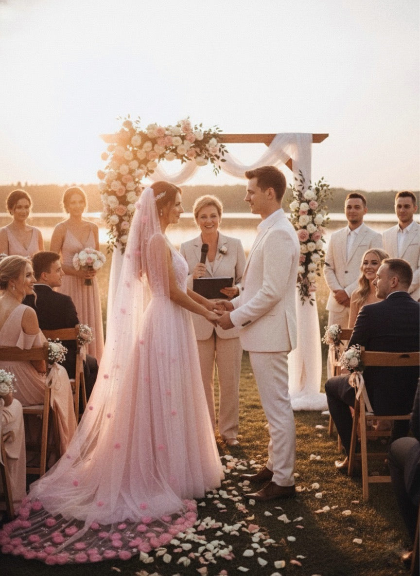 Garden of Dreams – Handcrafted 3D Floral Veil in Blush pink with Pearl Embellishments