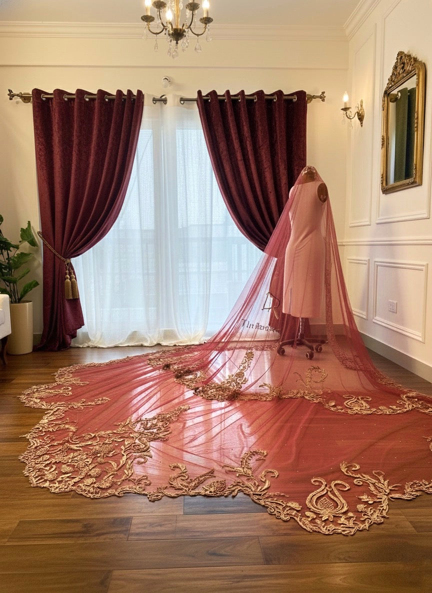 Regalia : The Double Halo Veil in gold zari