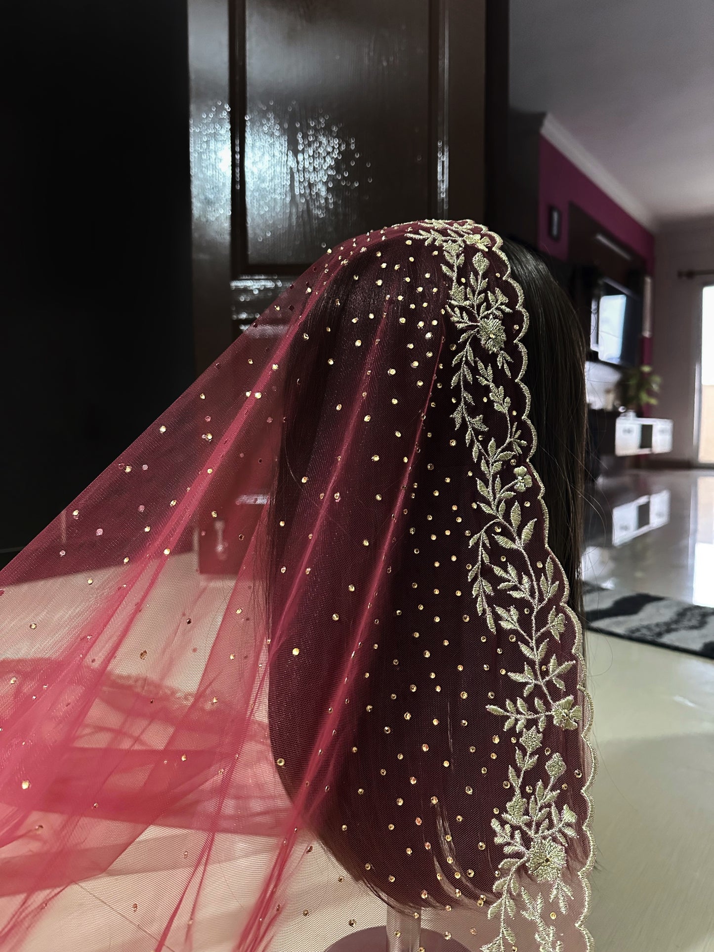 Regalia : The Double Halo Veil in gold zari