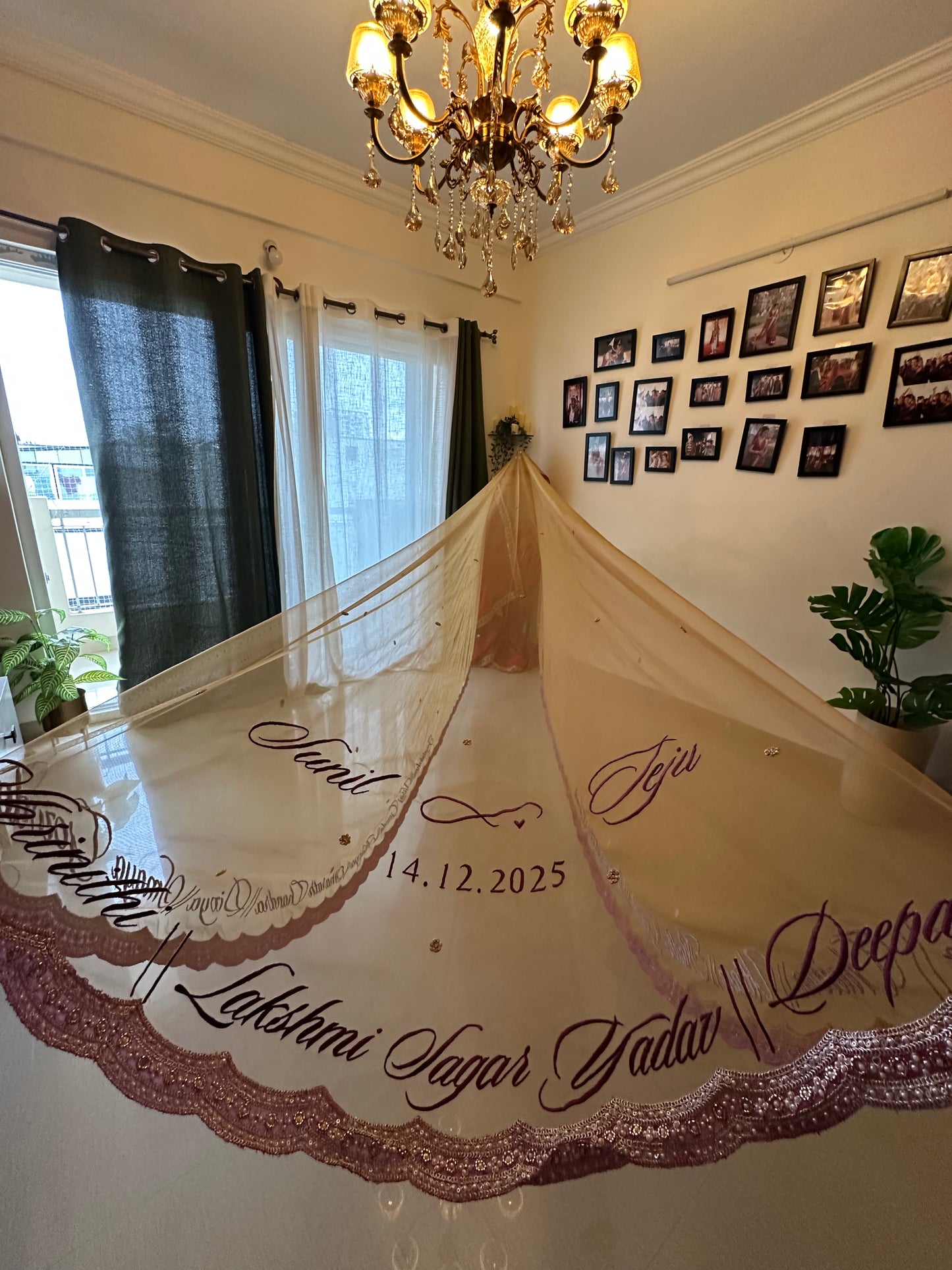 Ancestral Blessings : A Gold Tule veil with multiple personalisations.