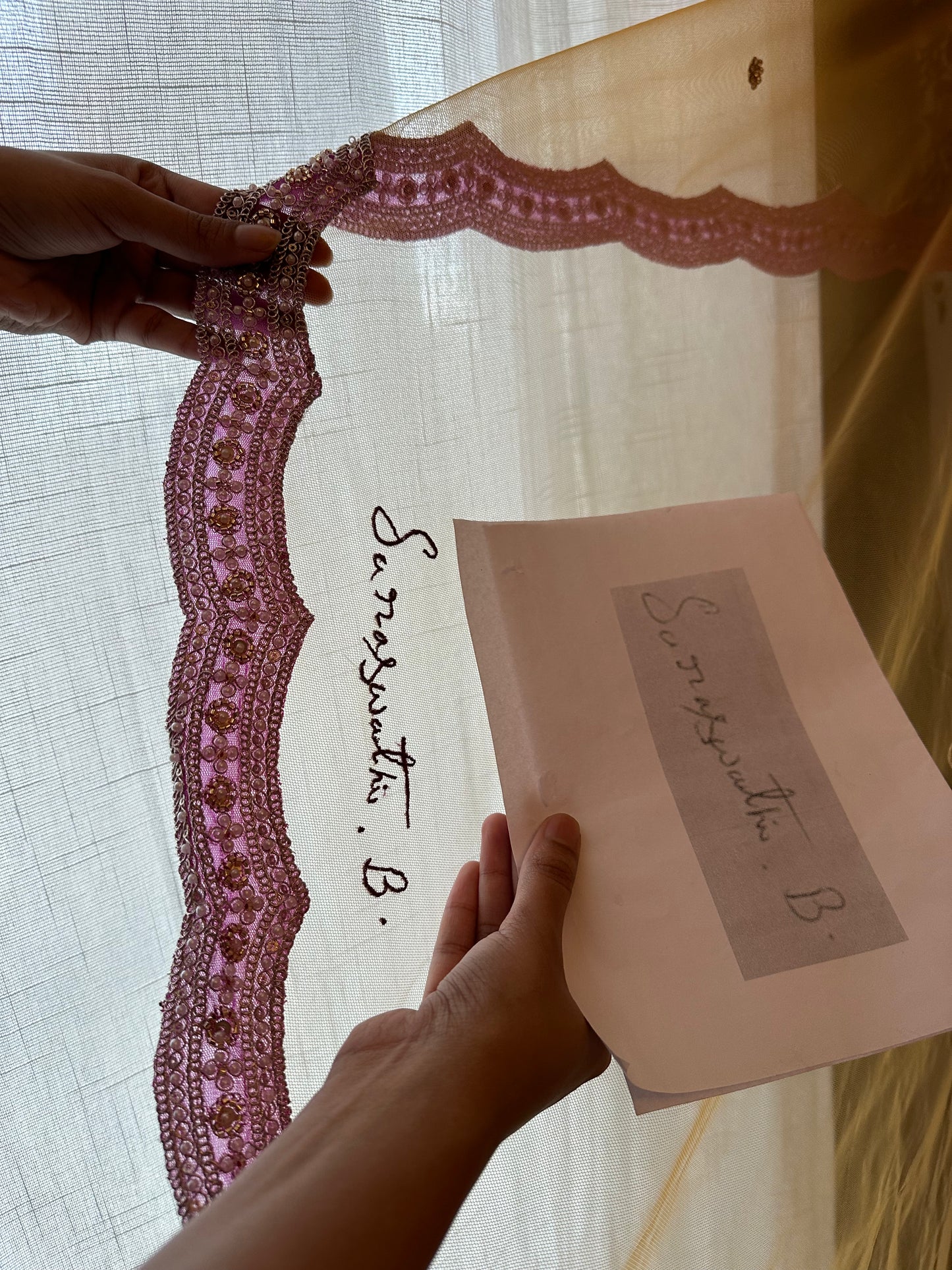 Ancestral Blessings : A Gold Tule veil with multiple personalisations.