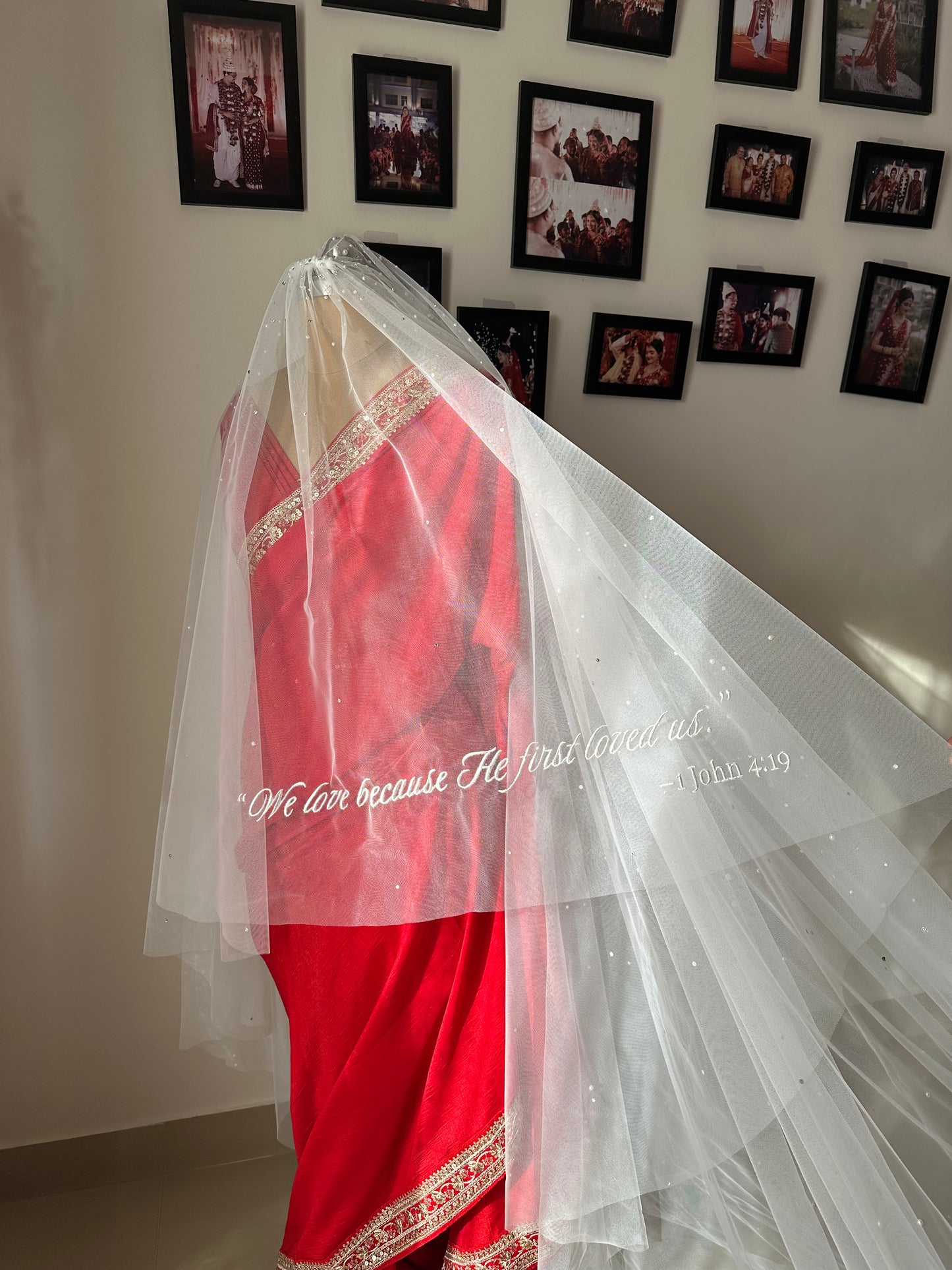 Butterfly Vows : Personalised Logo on Ivory white Cathedral Veil with 3D Butterflies & Quote