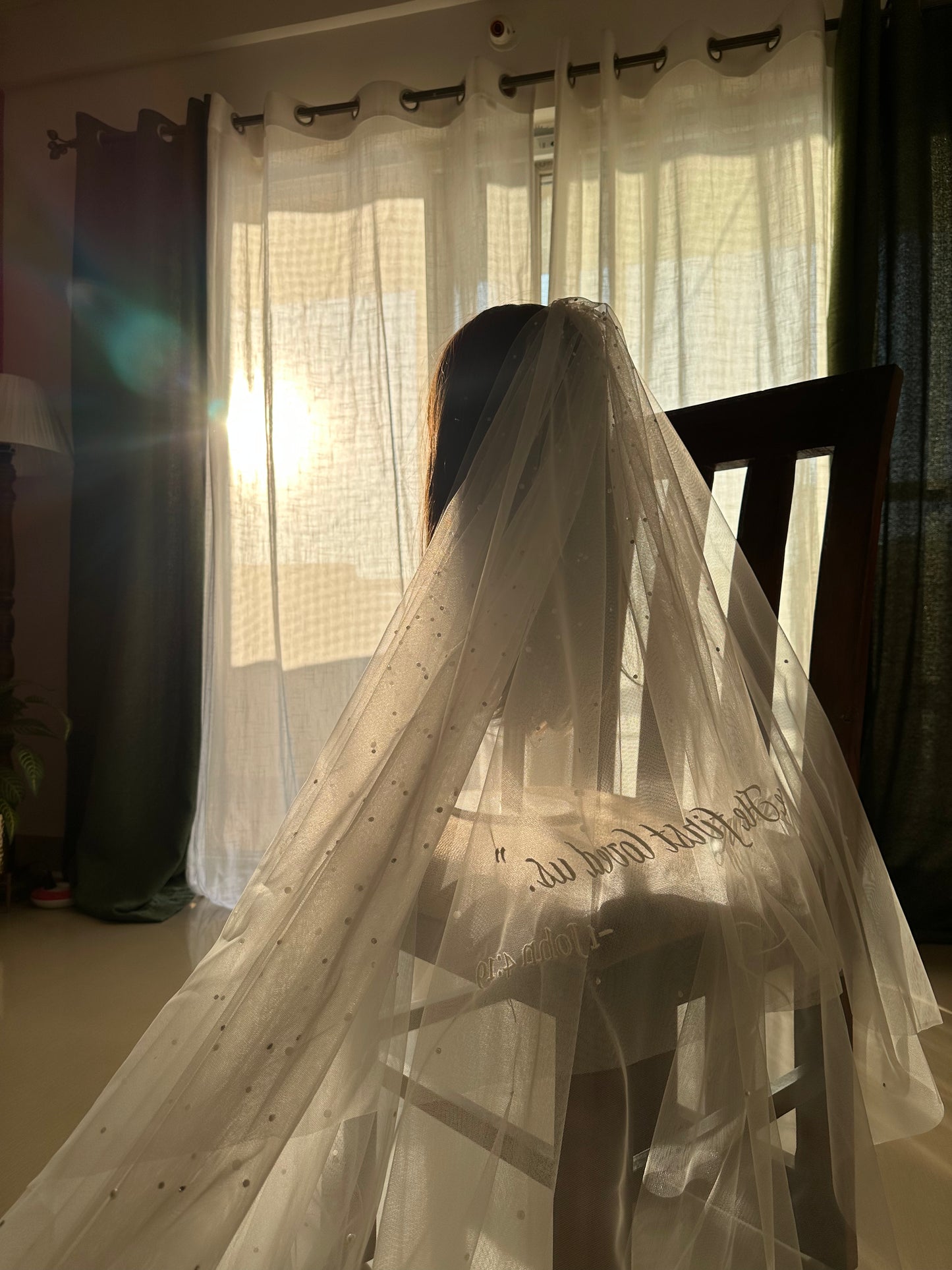 Butterfly Vows : Personalised Logo on Ivory white Cathedral Veil with 3D Butterflies & Quote