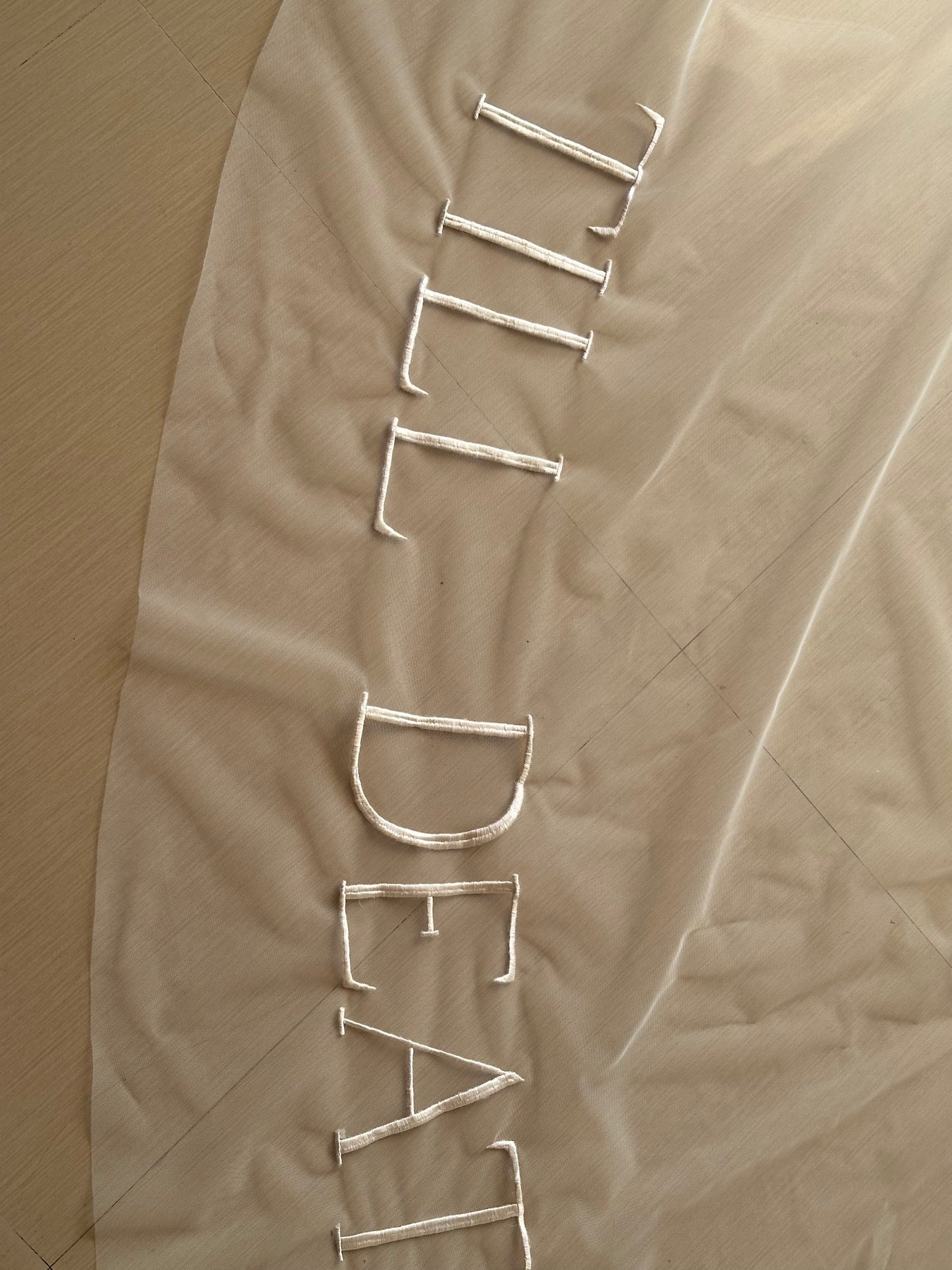 Hailey : "Till Death Do Us Part" quoted 2-tier Ivory white Cathedral Length Veil