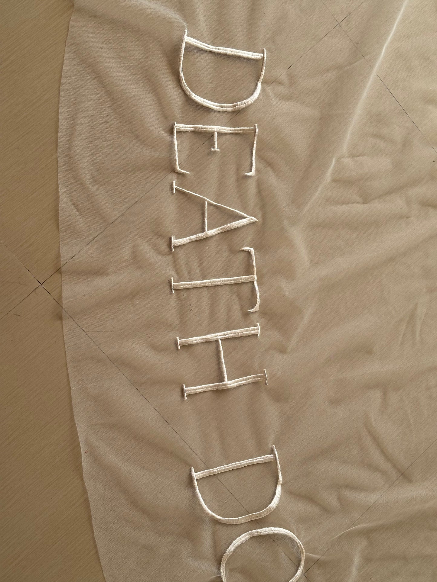 Hailey : "Till Death Do Us Part" quoted 2-tier Ivory white Cathedral Length Veil