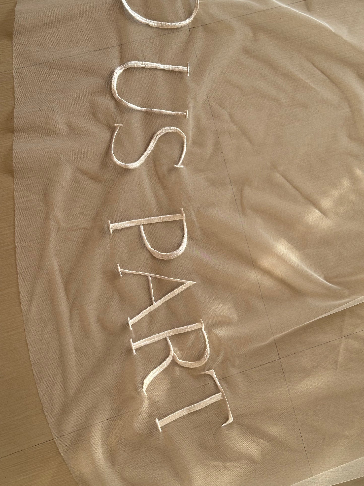 Hailey : "Till Death Do Us Part" quoted 2-tier Ivory white Cathedral Length Veil