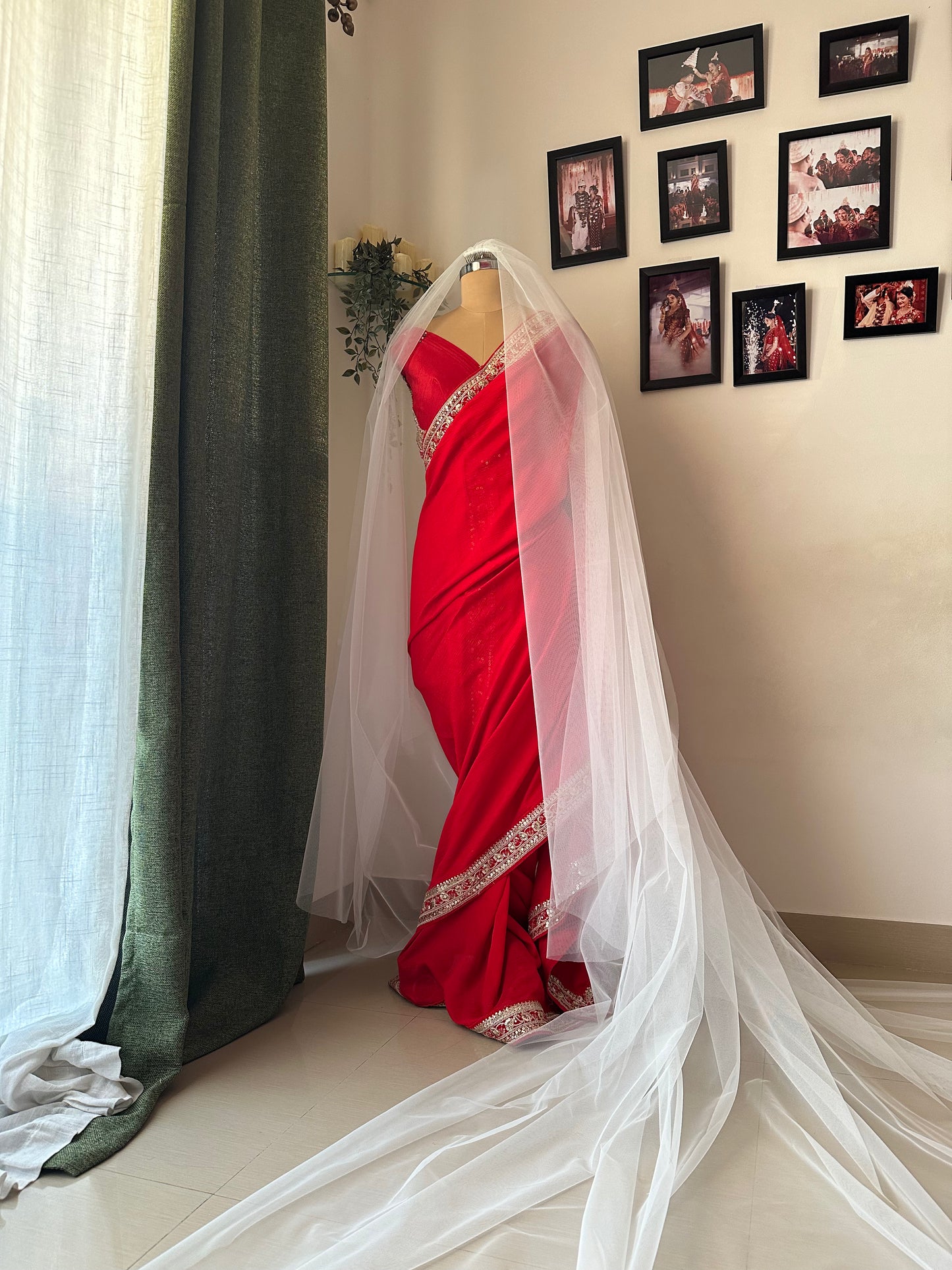 Hailey : "Till Death Do Us Part" quoted 2-tier Ivory white Cathedral Length Veil