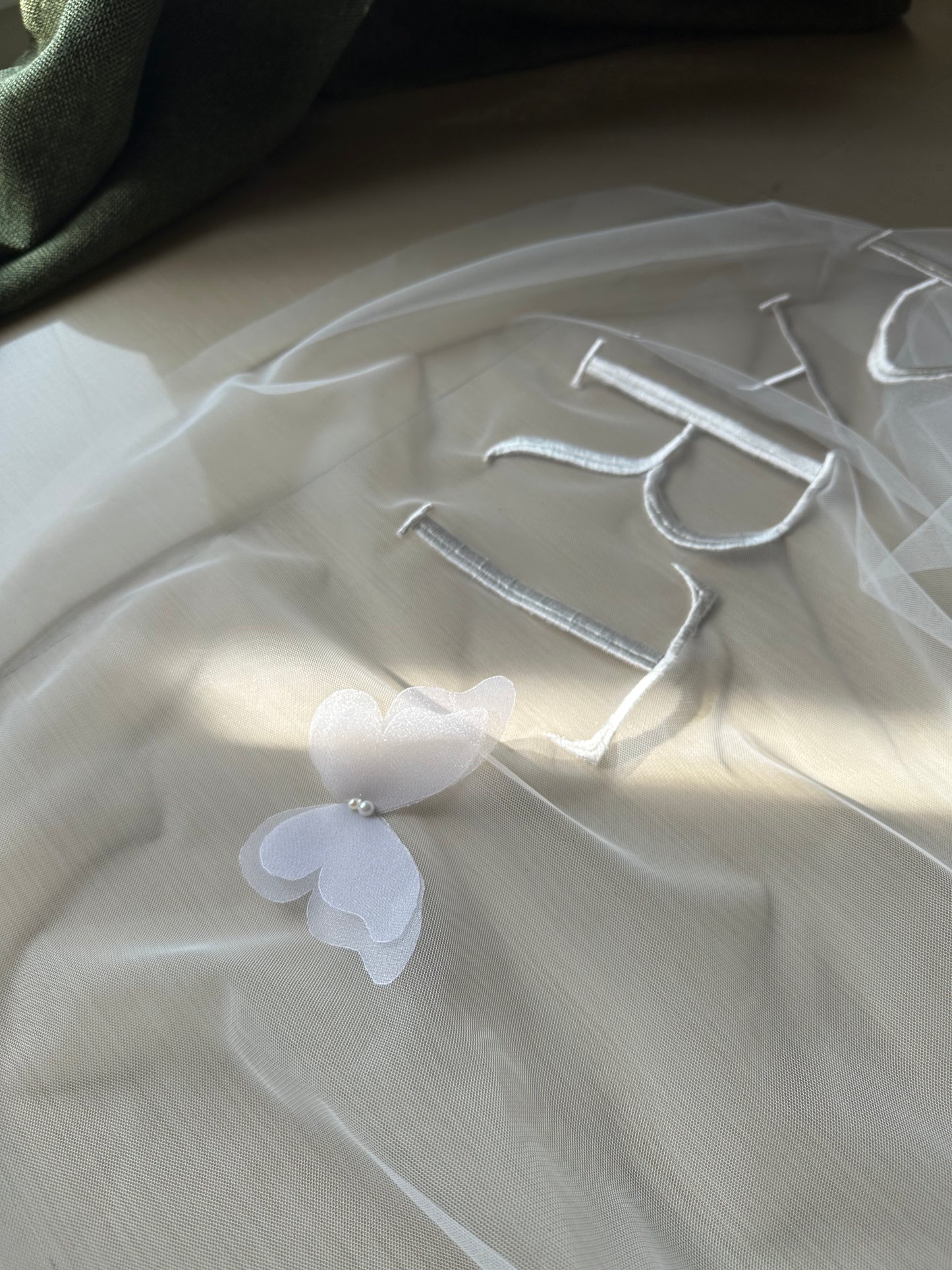 Hailey : "Till Death Do Us Part" quoted 2-tier Ivory white Cathedral Length Veil