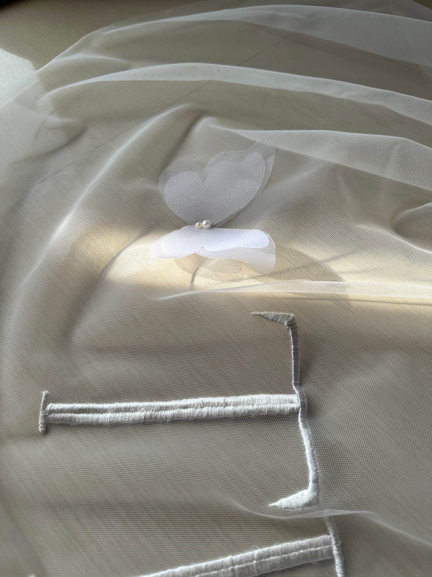 Hailey : "Till Death Do Us Part" quoted 2-tier Ivory white Cathedral Length Veil