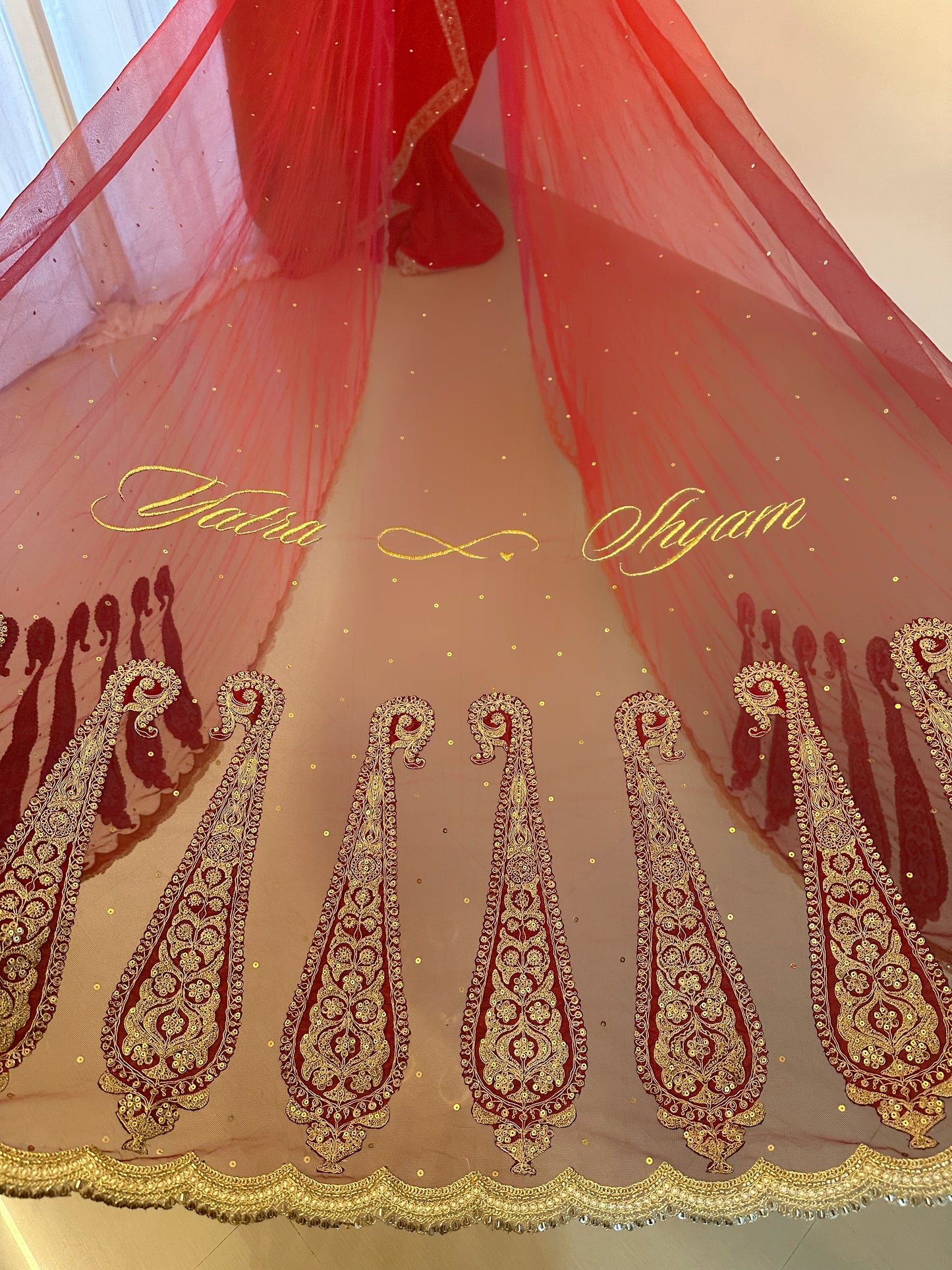 Paisley crown : Heritage Ombre Bridal Veil Inspired by Sabyasachi with Custom Lehenga Motifs