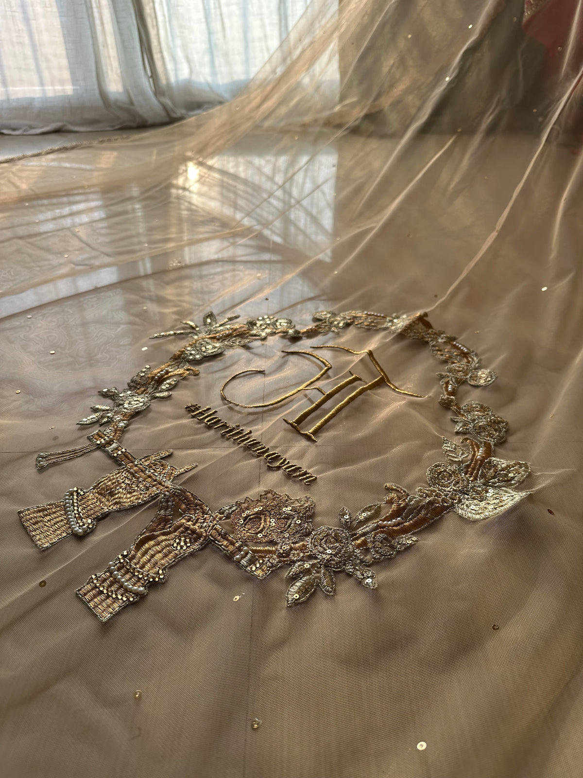 Radhika : Raadha-Krishna inspired Wedding Logo for a Cathedral length Veil