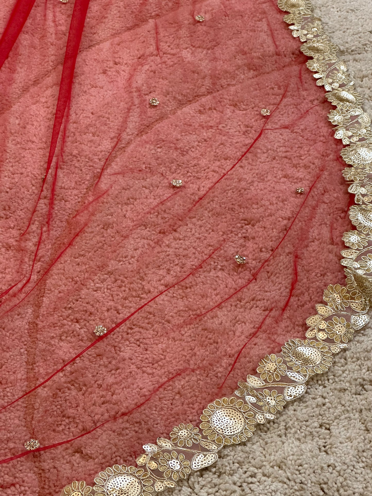 The Origin Veil : Maroon-Gold Classic; Stone studded Cathedral Length Veil