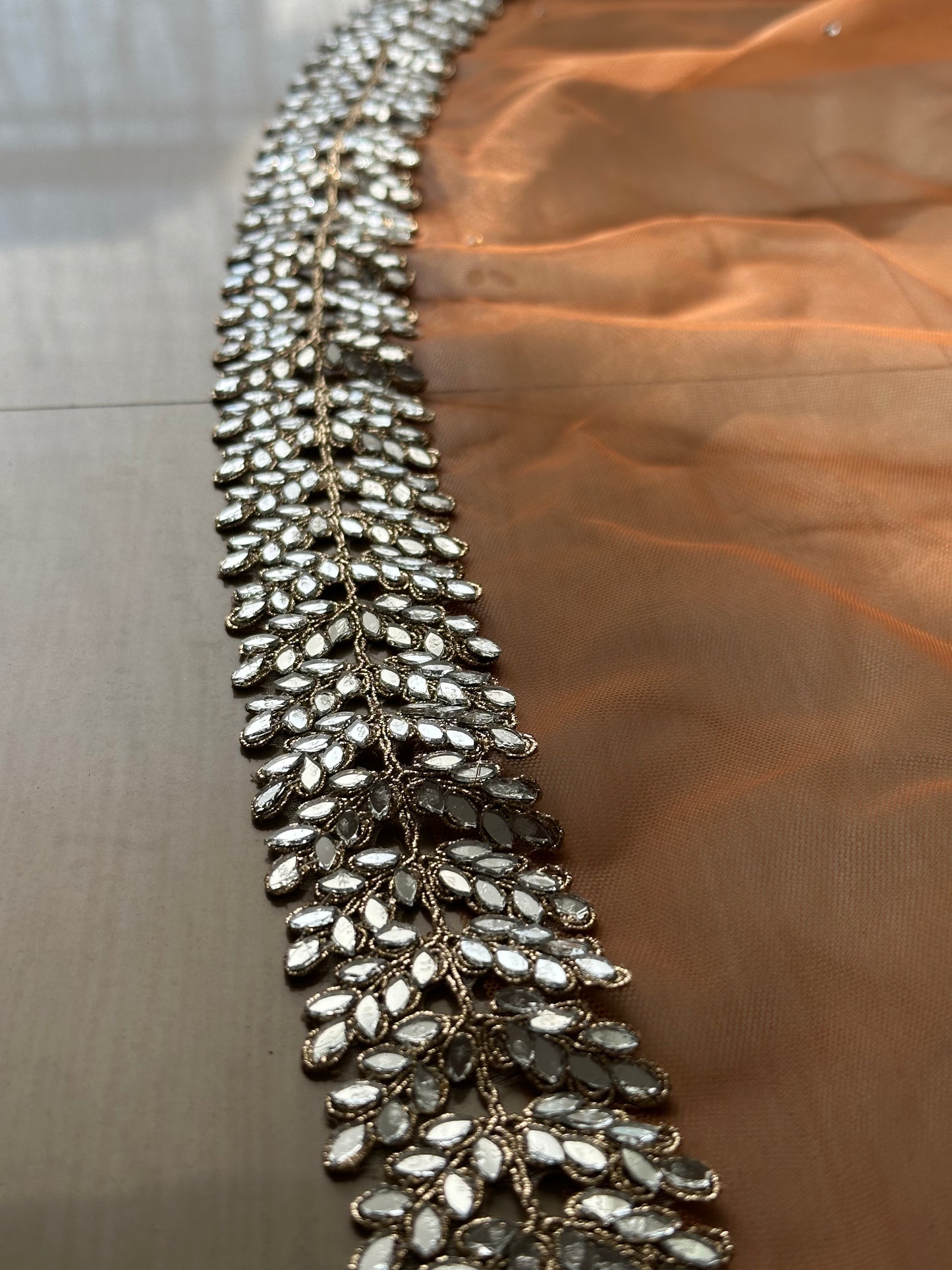 Kesariya : A Coral mirrored Cathedral length Bridal Veil with embroidered personalisations