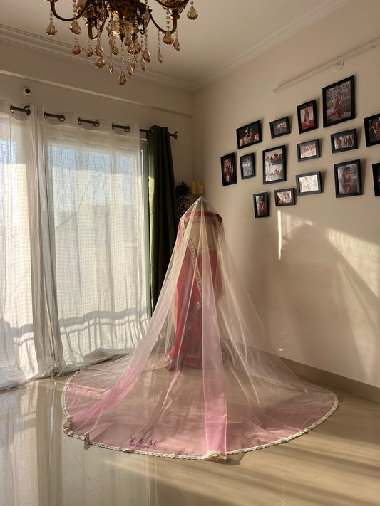 Rosette : An Ombre Blush pink Chapel length Veil with Initials