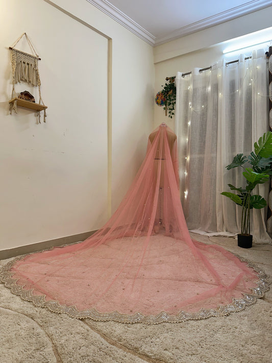 Blush Aura Veil : A blush pink Cathedral length Veil