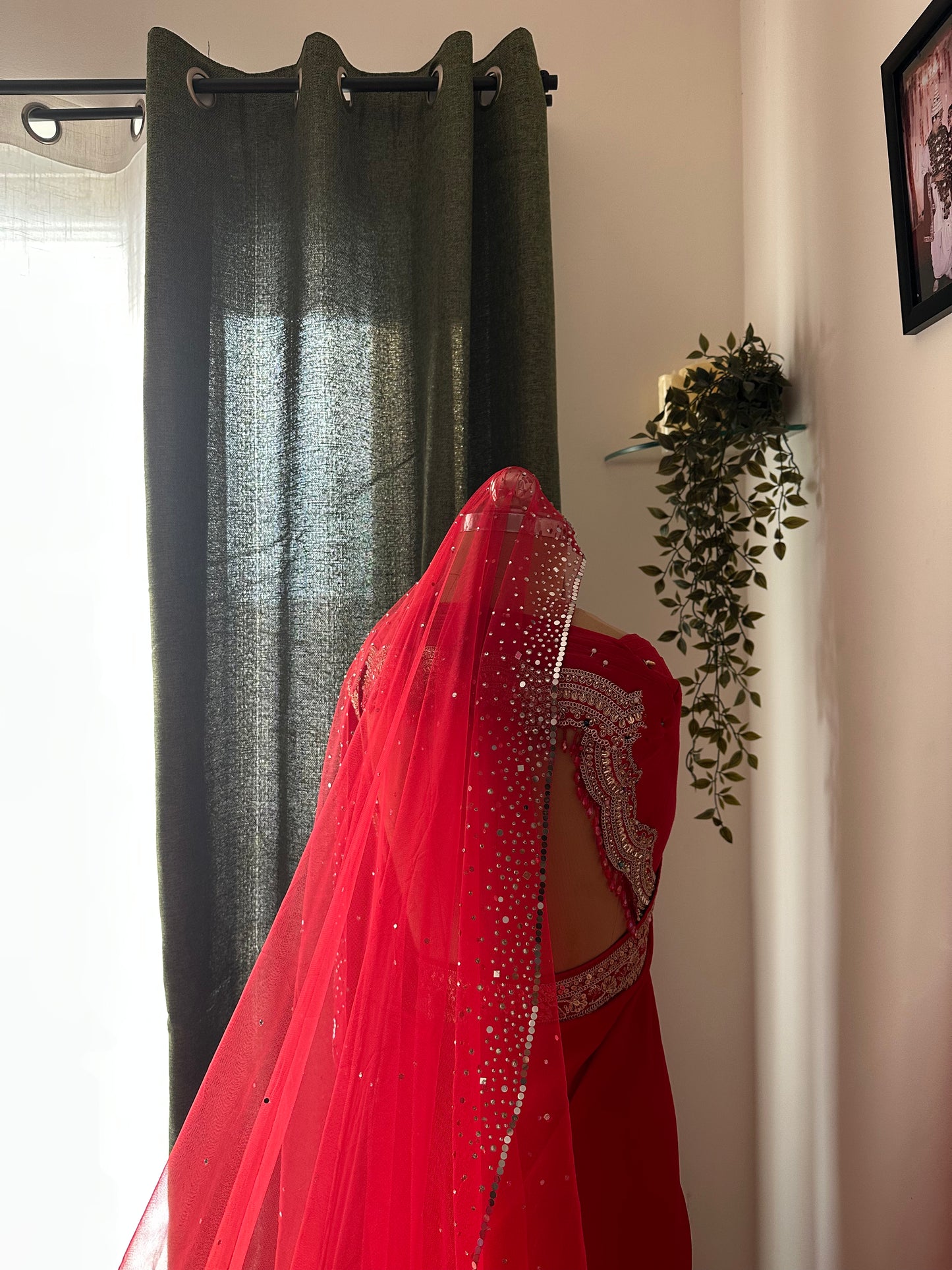 Stardust — A Red Hand-Studded Mirrored Bridal Veil with Ombre Embellishments