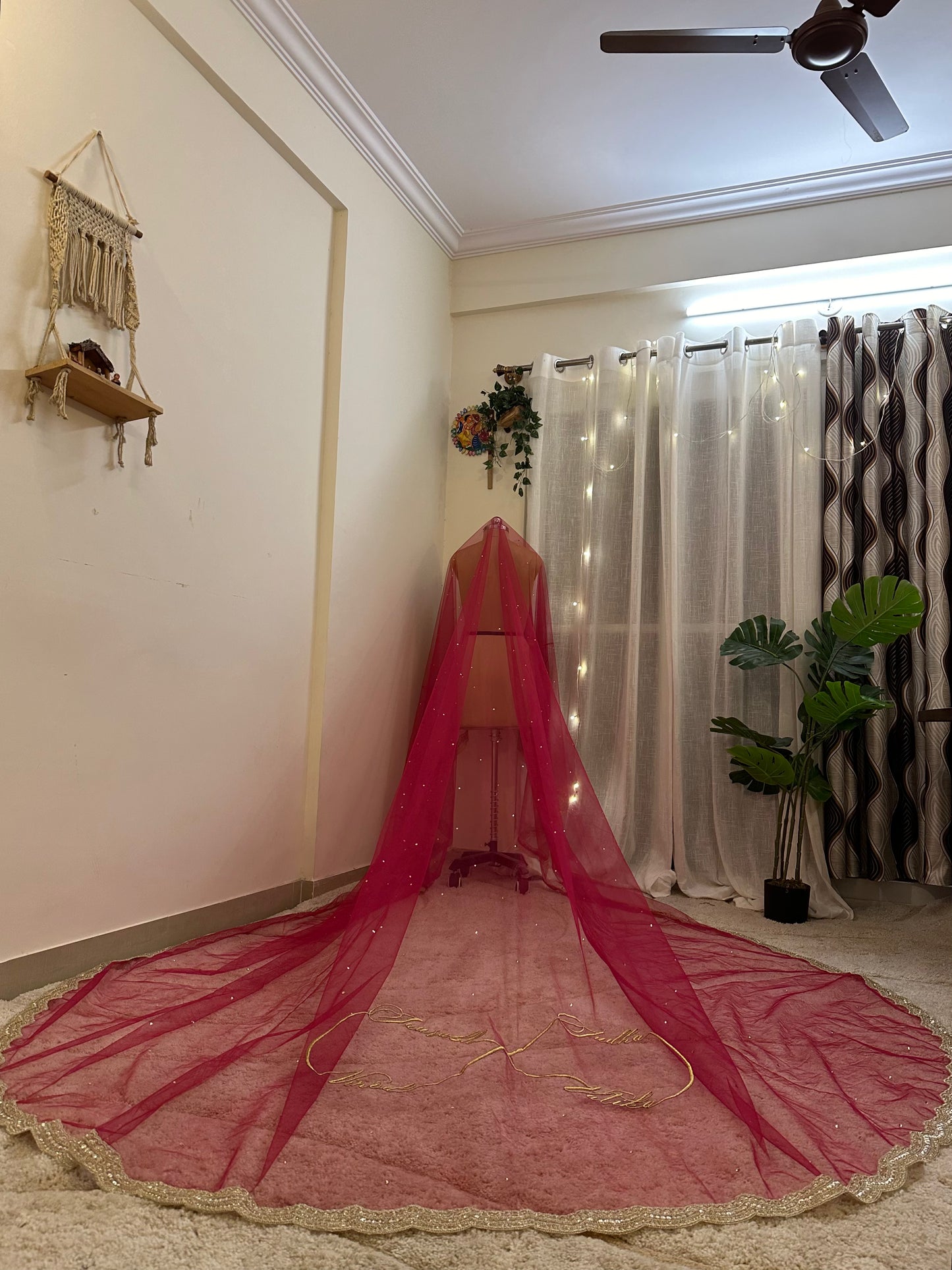 Raani : A Rani pink veil with personalisation on front and trail