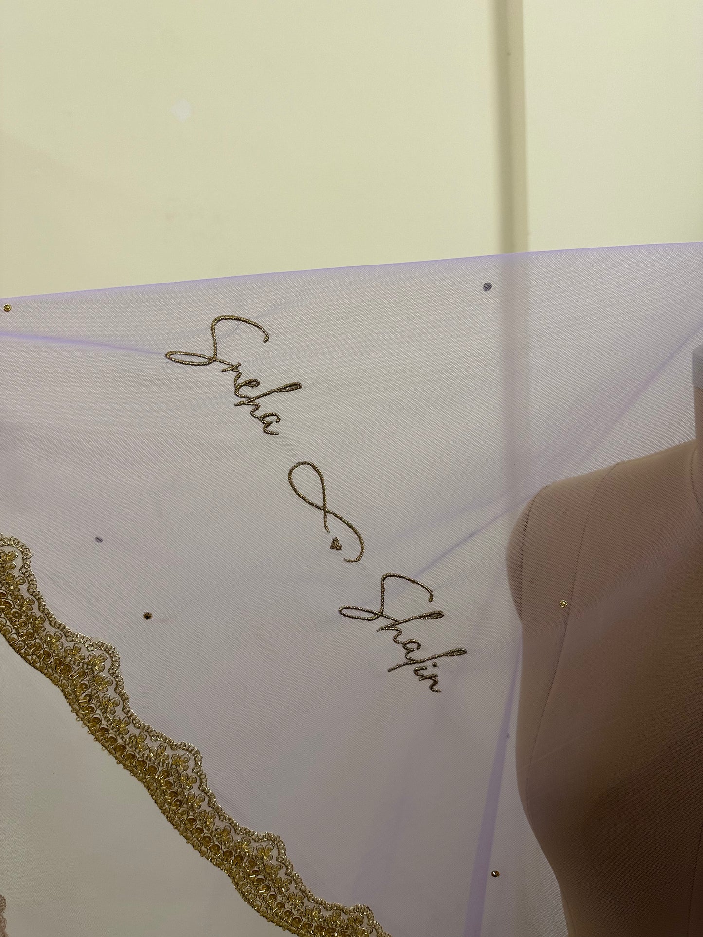 Lavender Haze : A Lavender Chapel length Veil with Personalised names