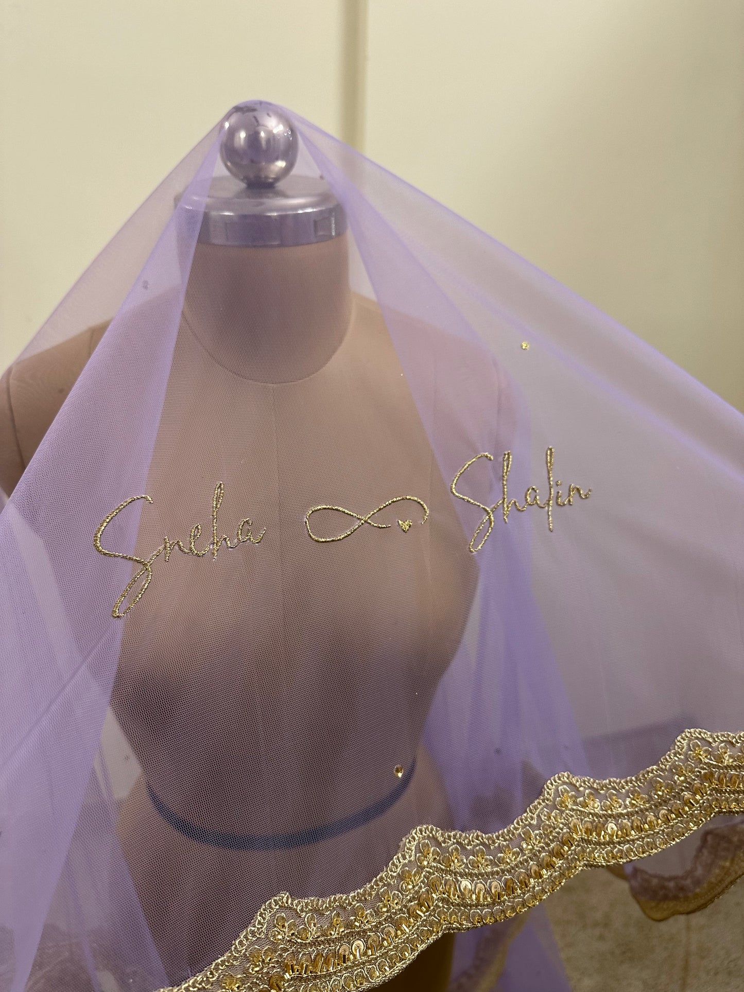 Lavender Haze : A Lavender Chapel length Veil with Personalised names