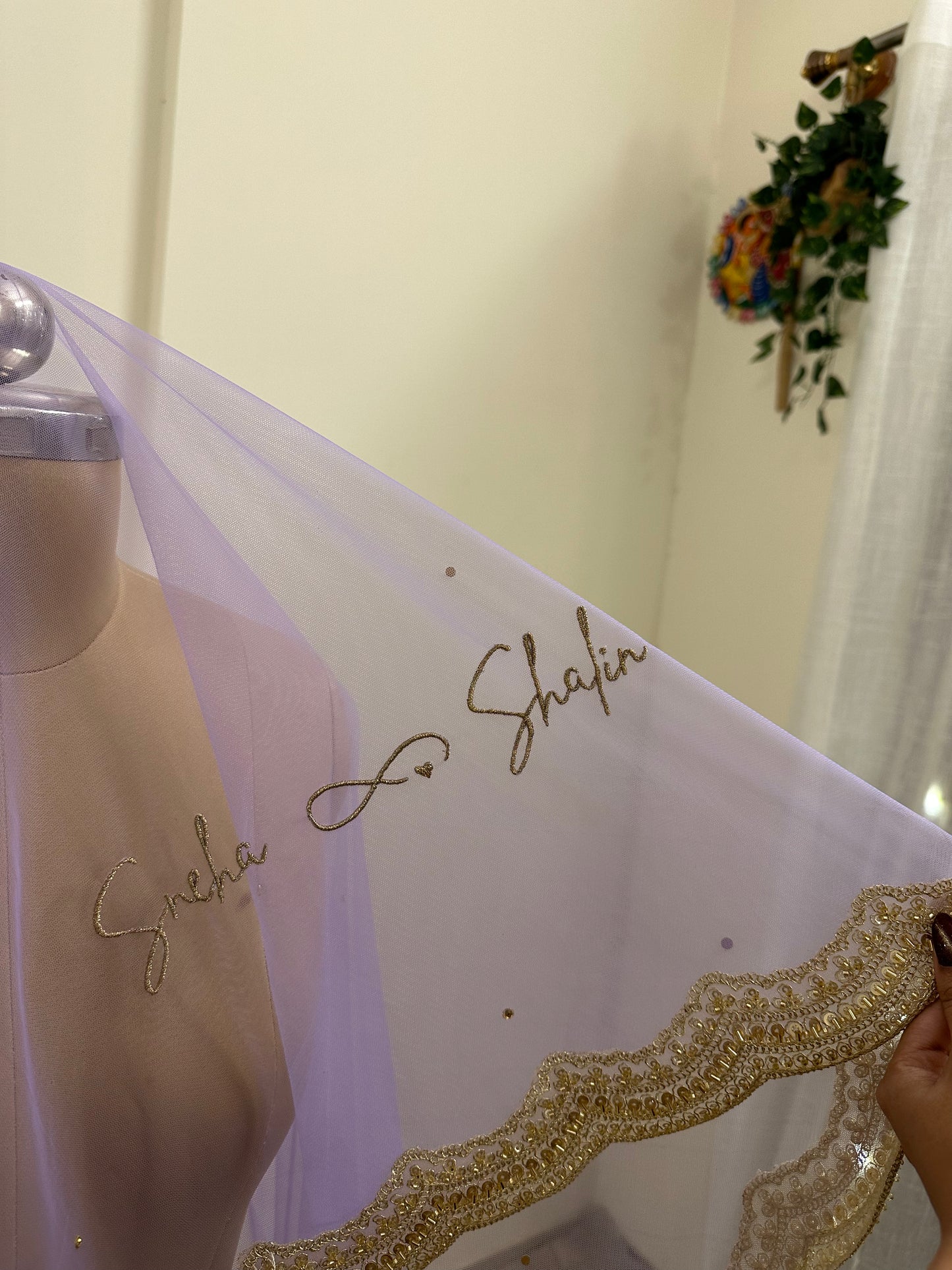 Lavender Haze : A Lavender Chapel length Veil with Personalised names