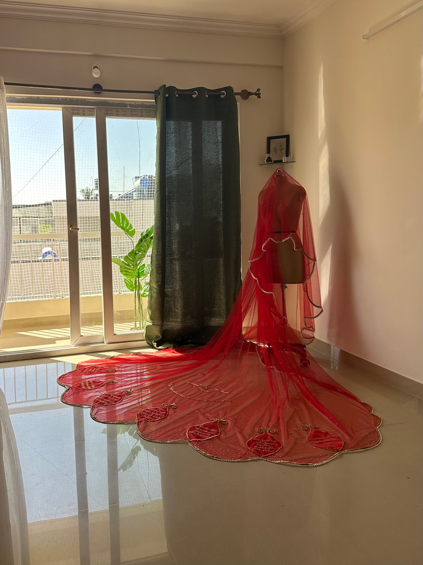 Saat Vachan – Personalized Red Cathedral Veil with Sacred Name Embroidery