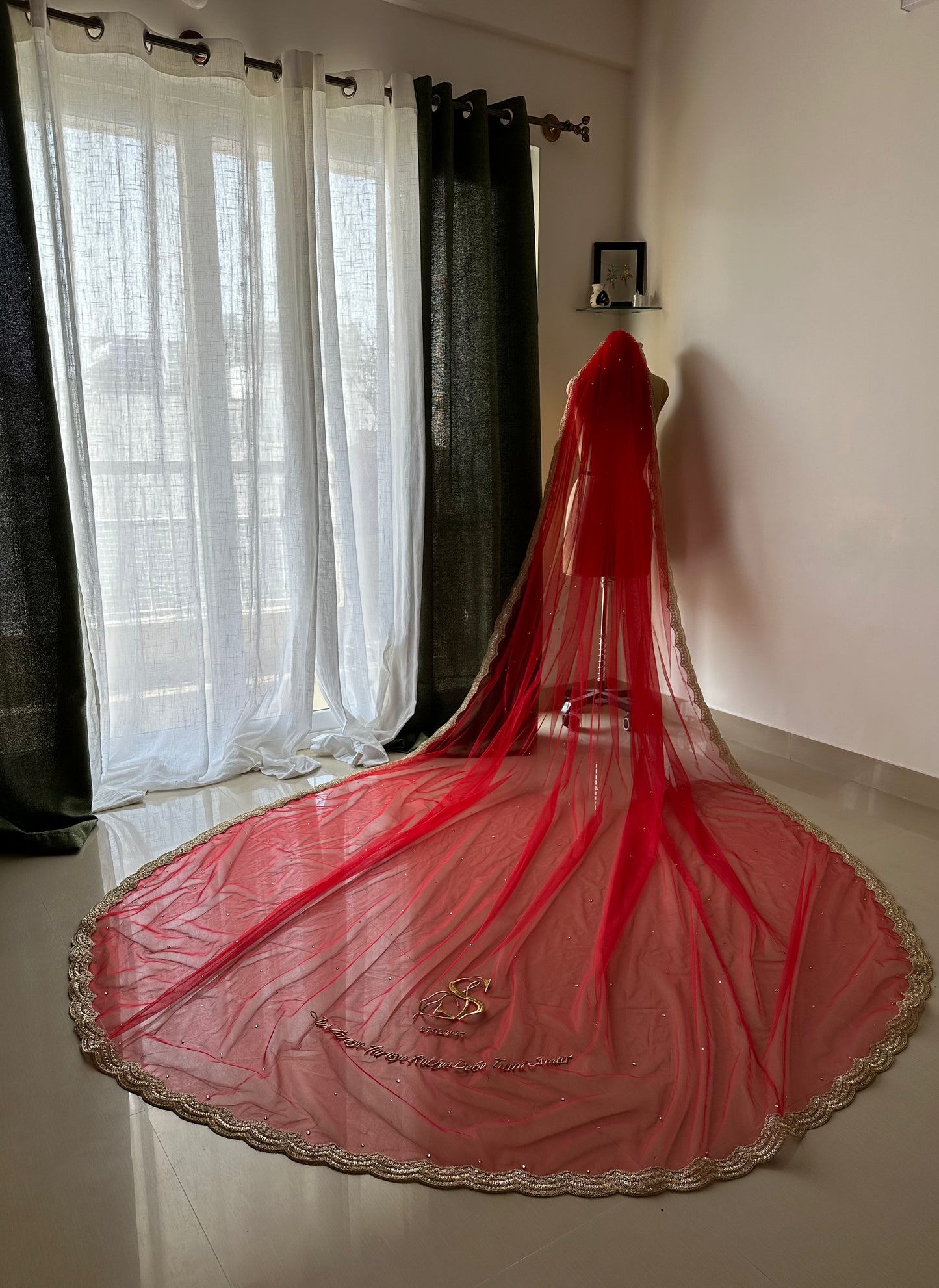 Rupkotha : A Classic Red Veil with Wedding Logo and a quote personalised