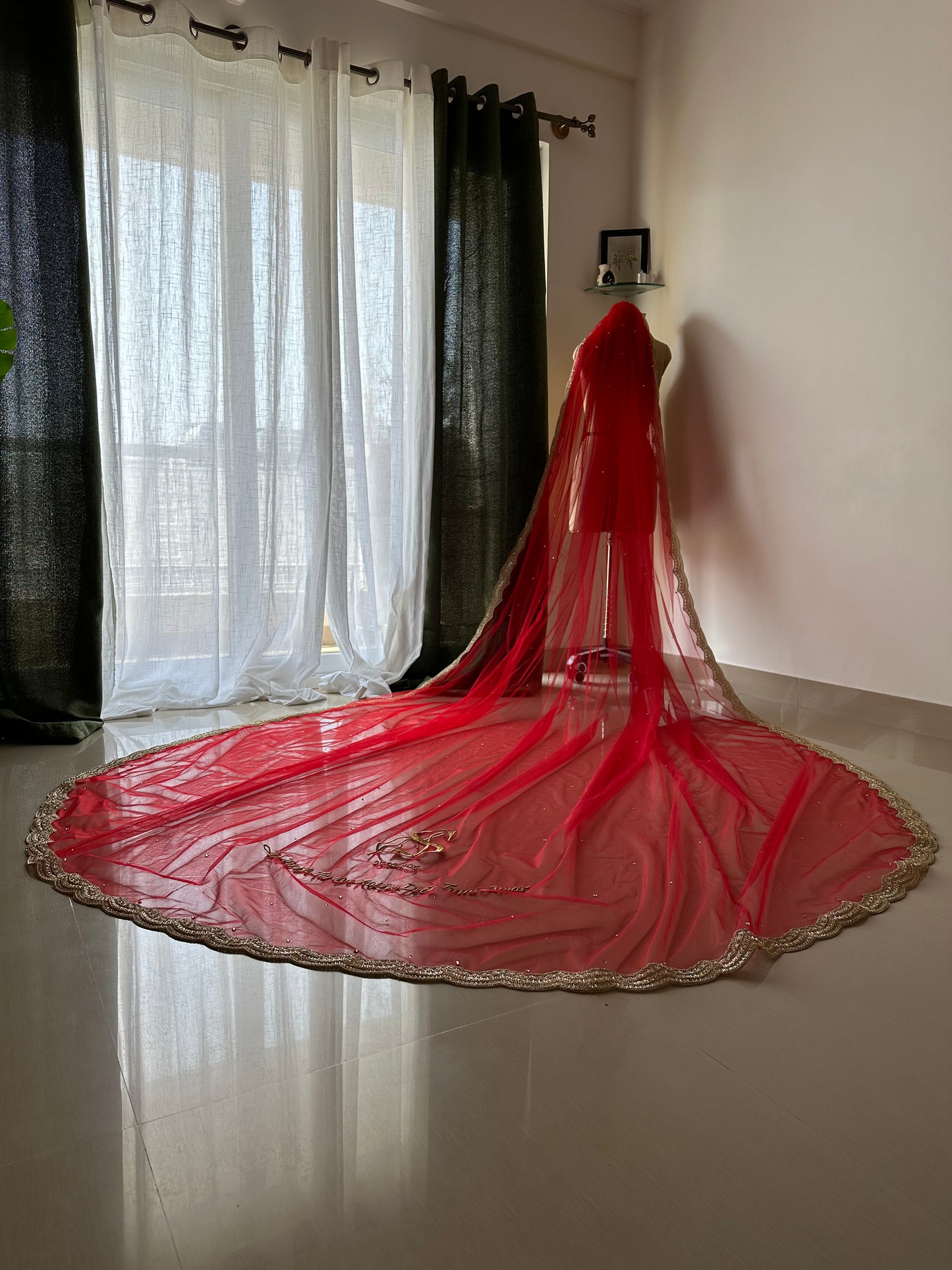 Rupkotha : A Classic Red Veil with Wedding Logo and a quote personalised